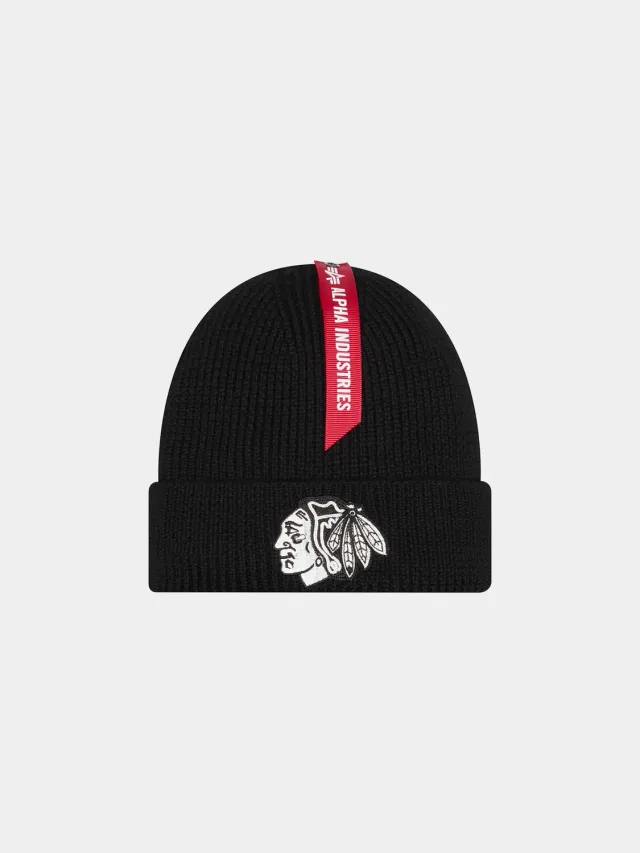 Alpha Industries Chicago Blackhawks caciula negru lana merinos
