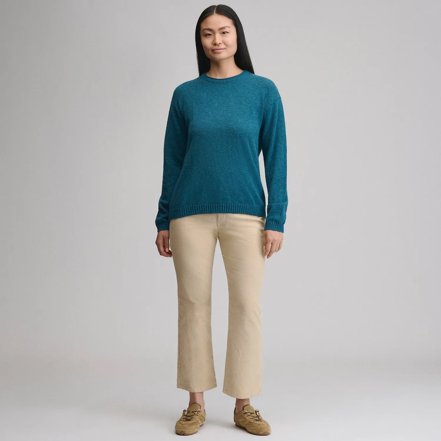 Eddie Bauer Cotton Slub Crew pulover femei albastru bumbac