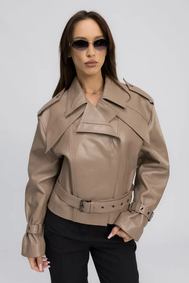 Mareus 444 Cappuccino geaca piele dama oversized