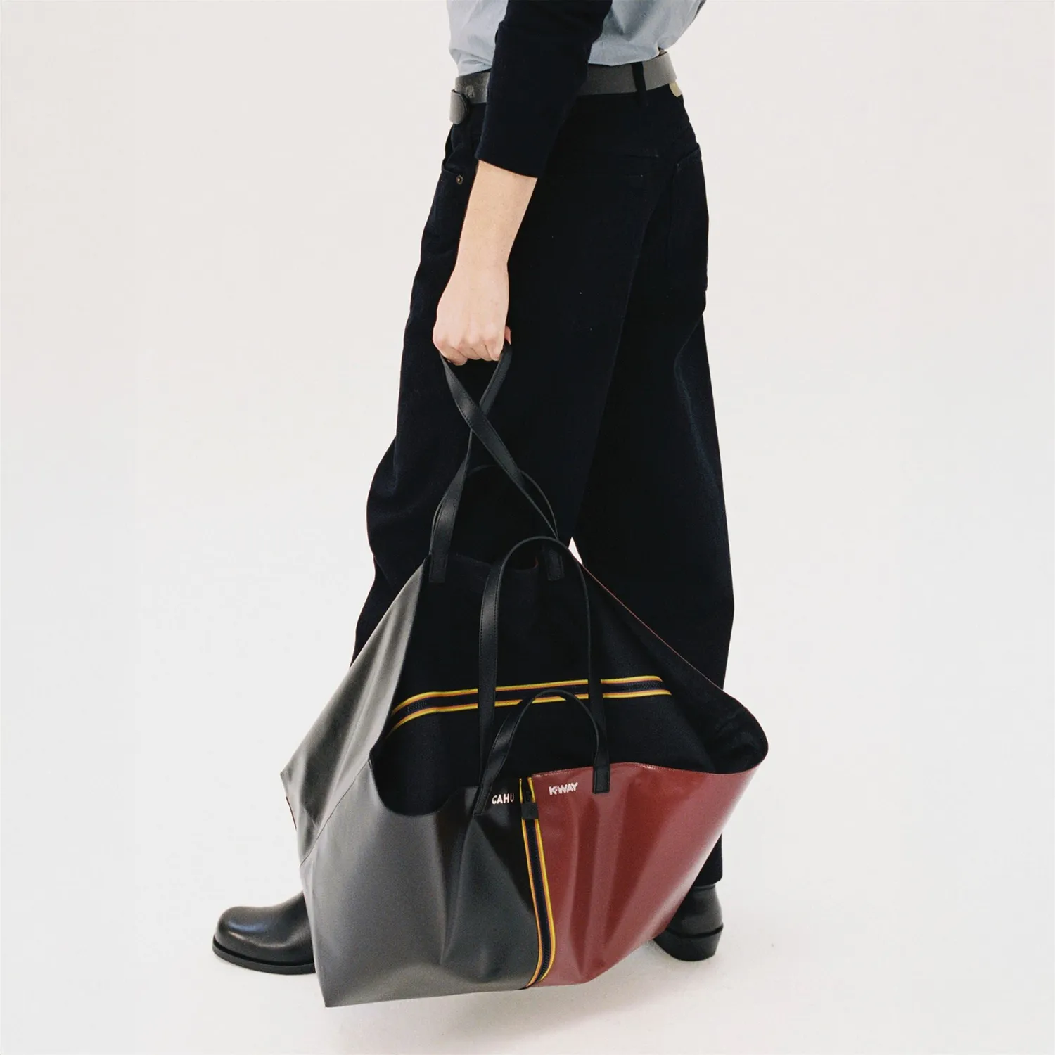 K-Way Pratique Large geanta tote unisex negru-rosu mare