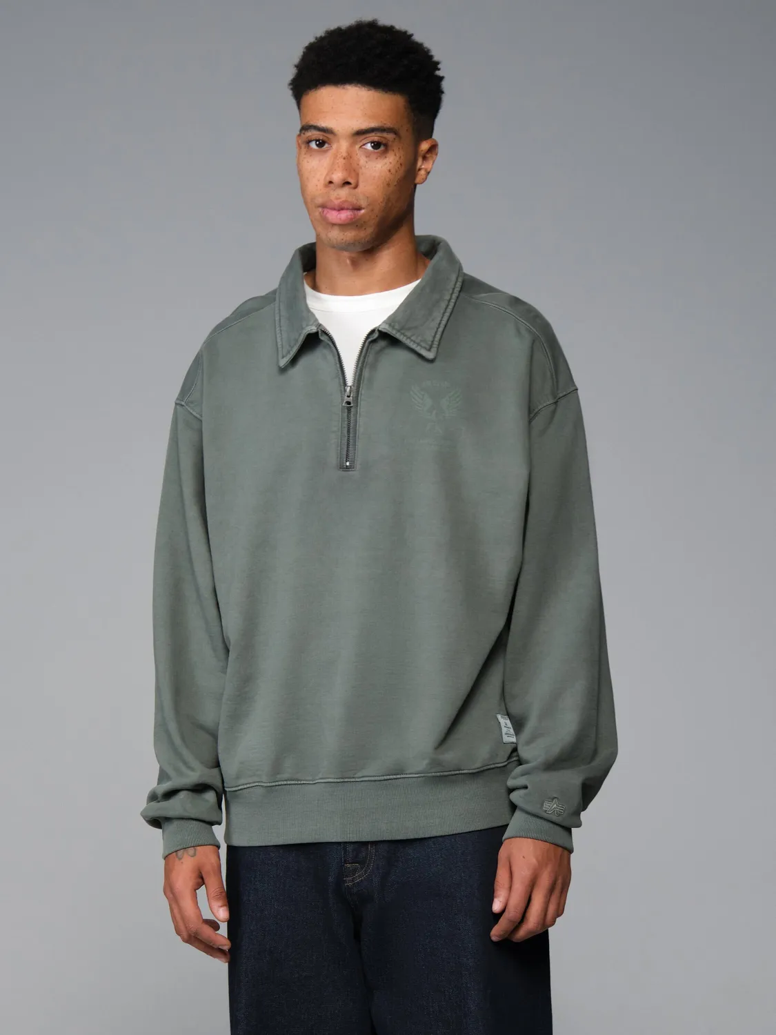 Alpha Industries Essential Quarter Zip bluza verde fermoar