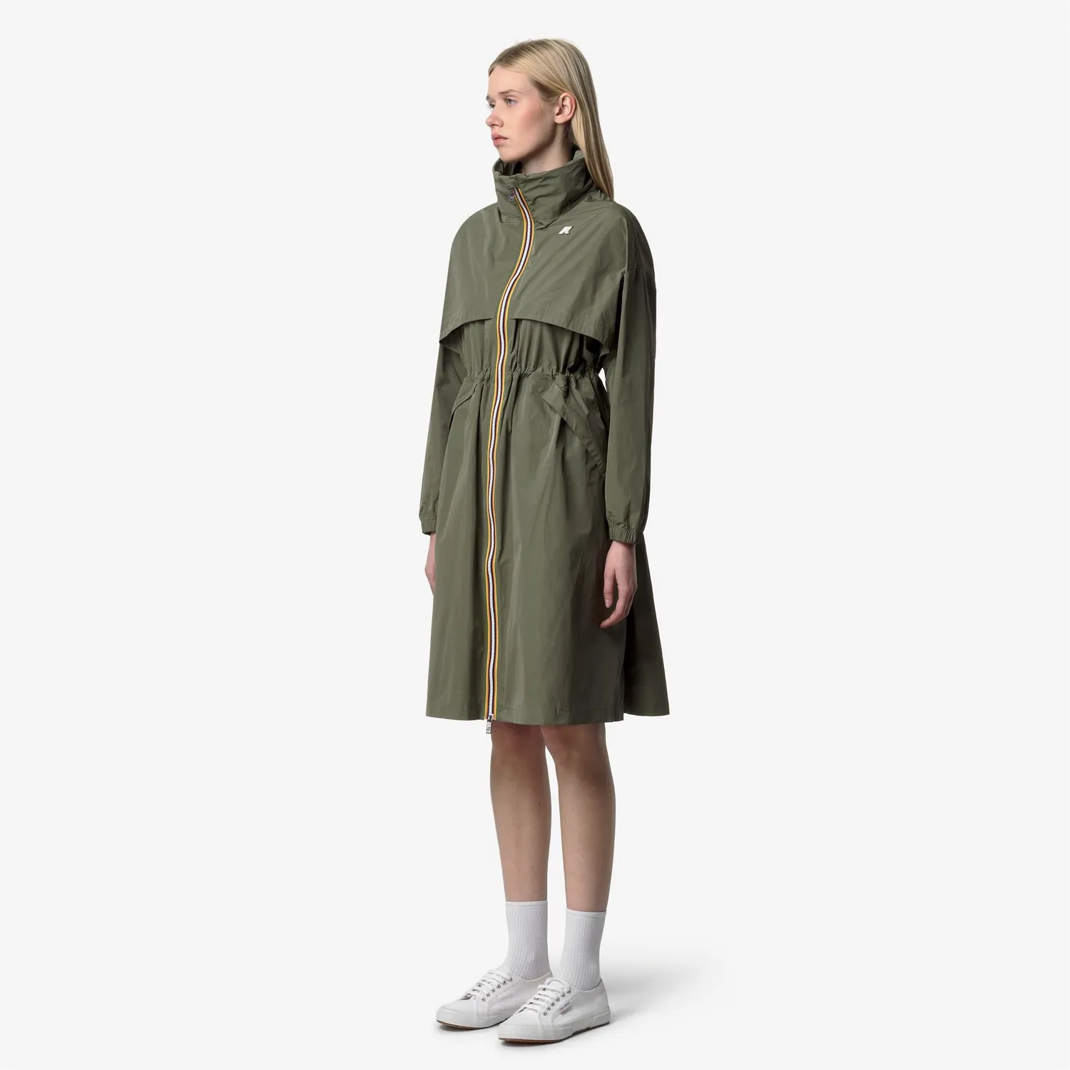 K-Way Aube Memory Touch geaca lunga dama verde impermeabila
