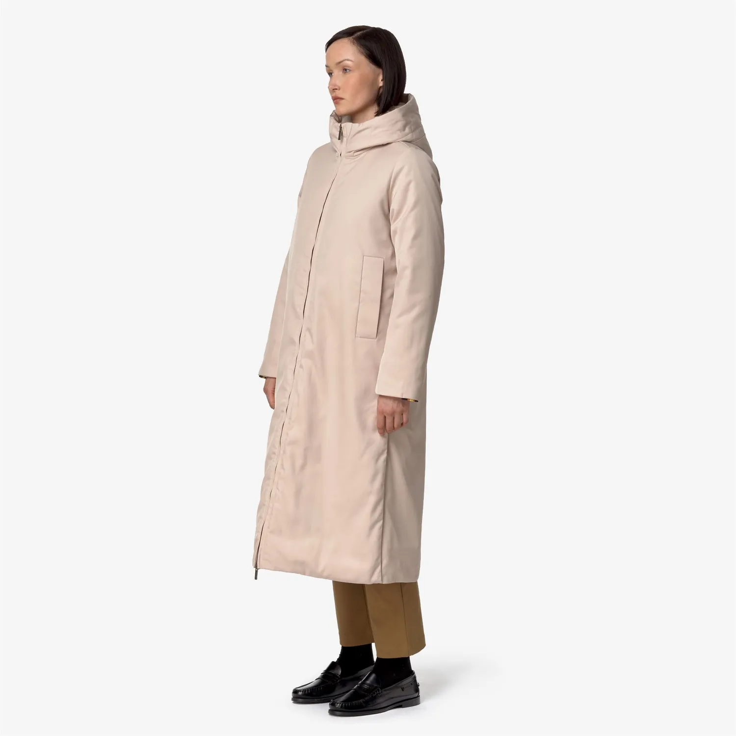 K-Way Oller Twill Fur palton lung roz căptușeală groasă