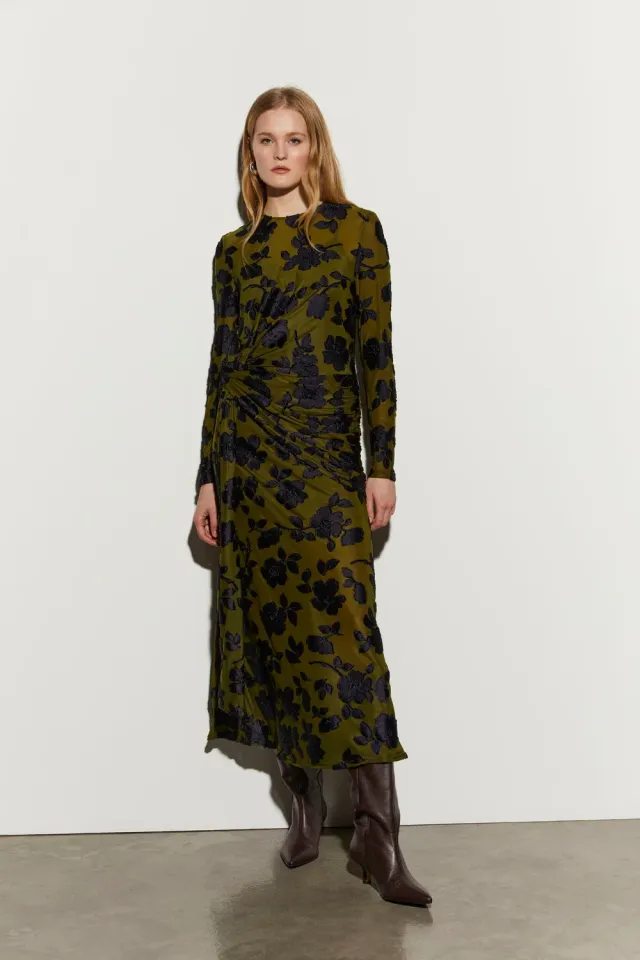 Isabelle Blanche rochie galbena jersey florala elastica