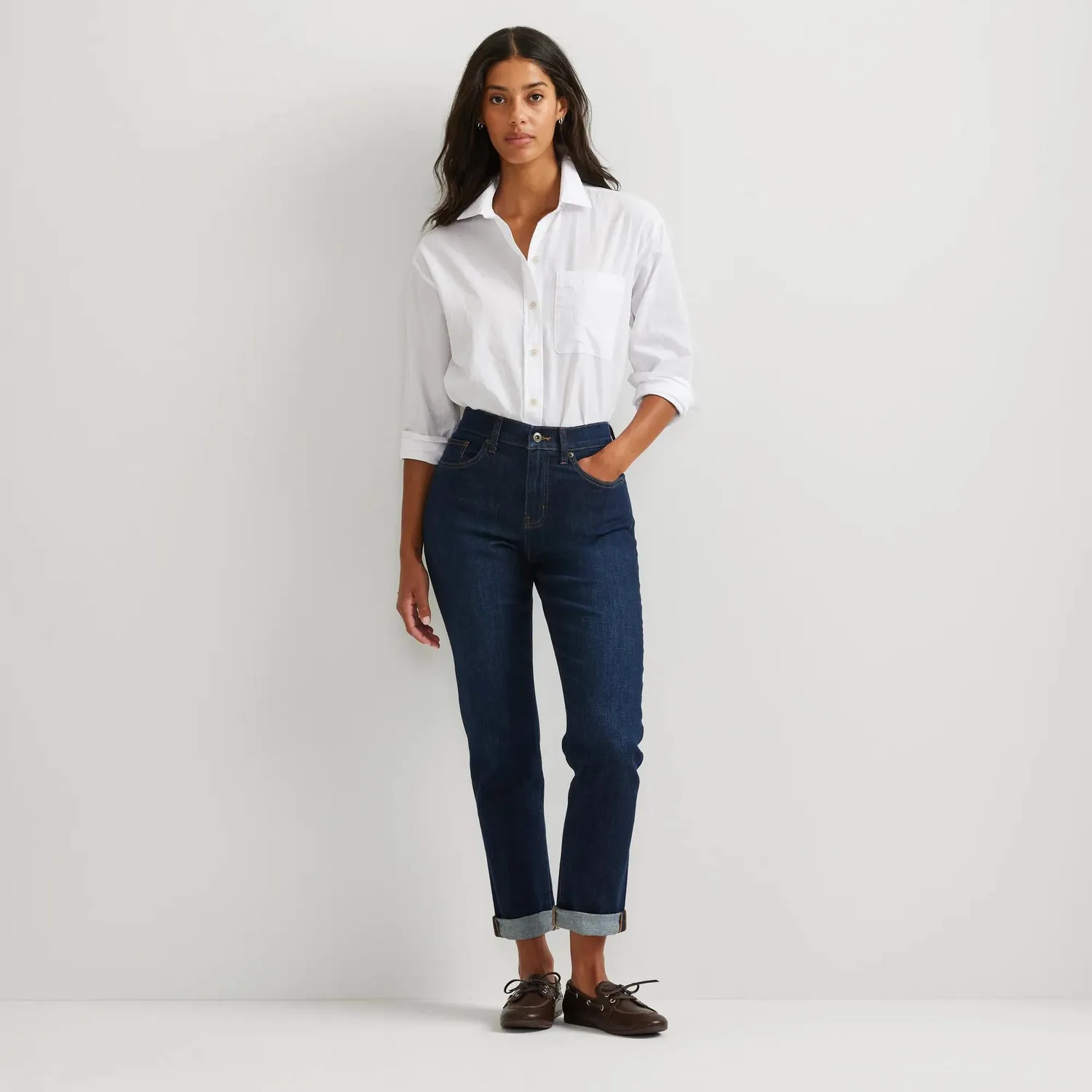 Eddie Bauer Boyfriend Mid-Rise blugi dama Indigo elasticitate mica