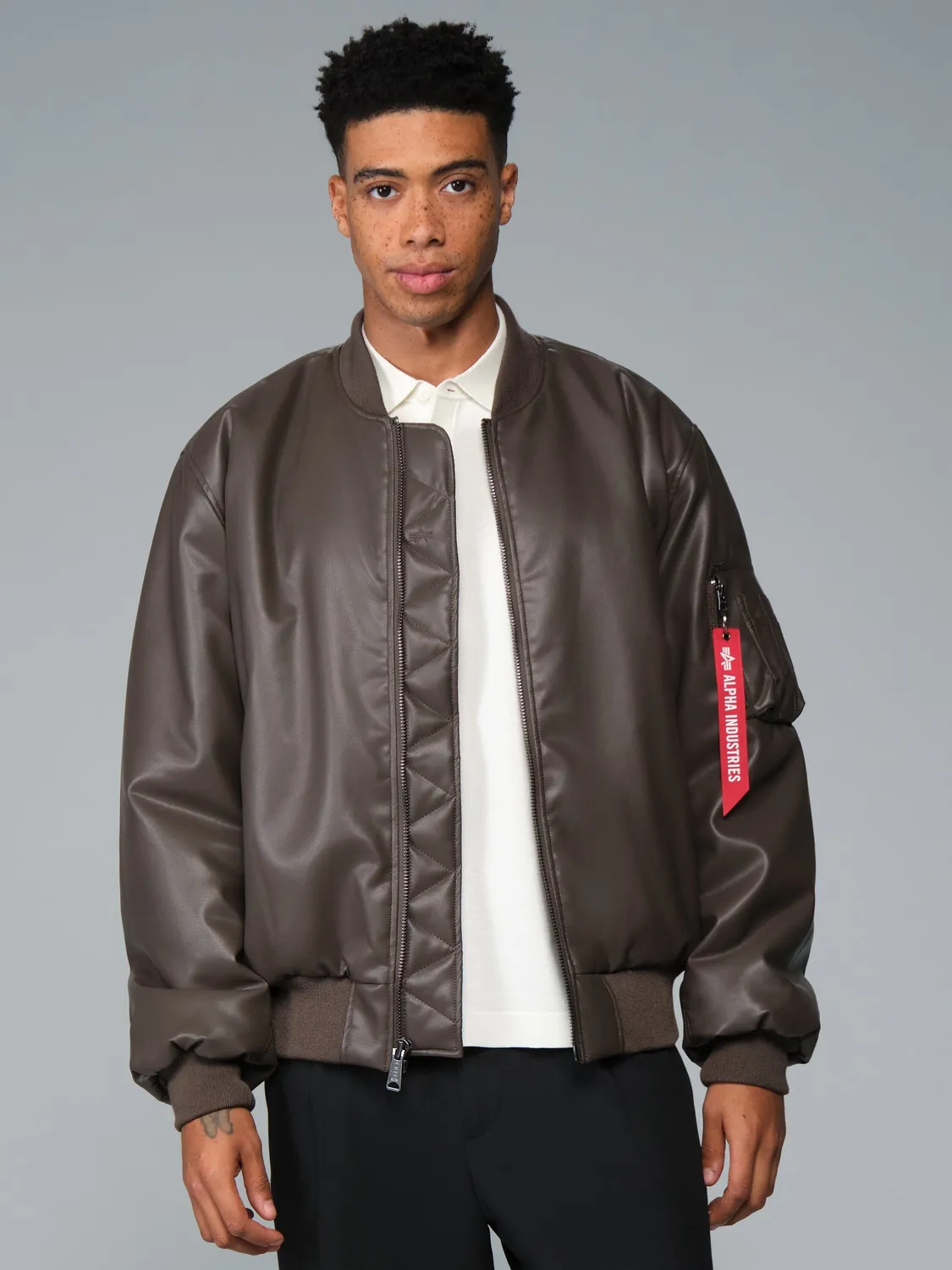 Alpha Industries MA-1 Faux Leather geacă bomber neagră