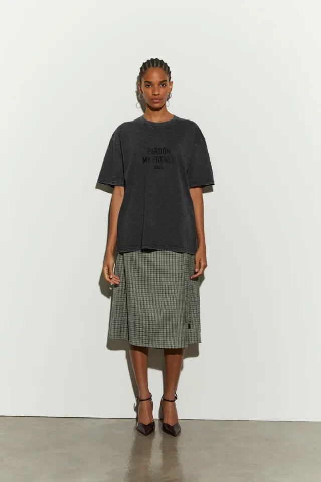 Isabelle Blanche tricou Pardon My French antracit bumbac