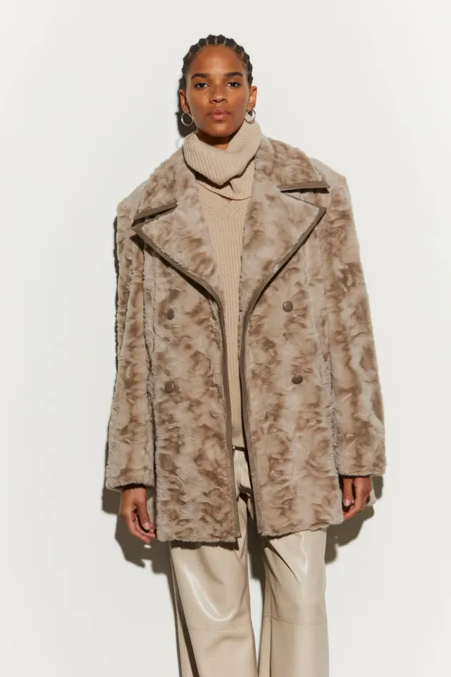 Isabelle Blanche palton blana ecologica taupe petrecut