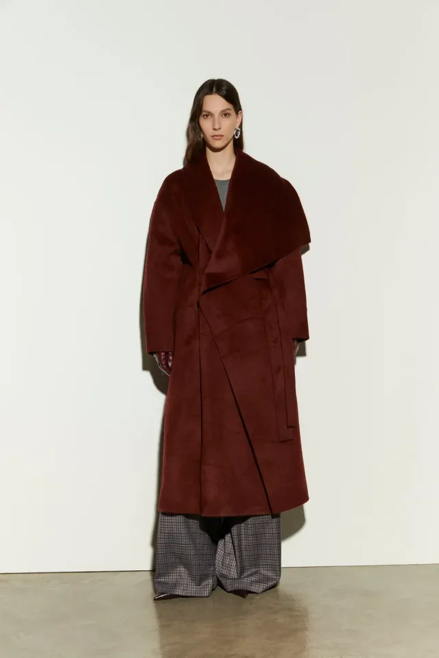 Isabelle Blanche Coat palton damă lână bordo lung