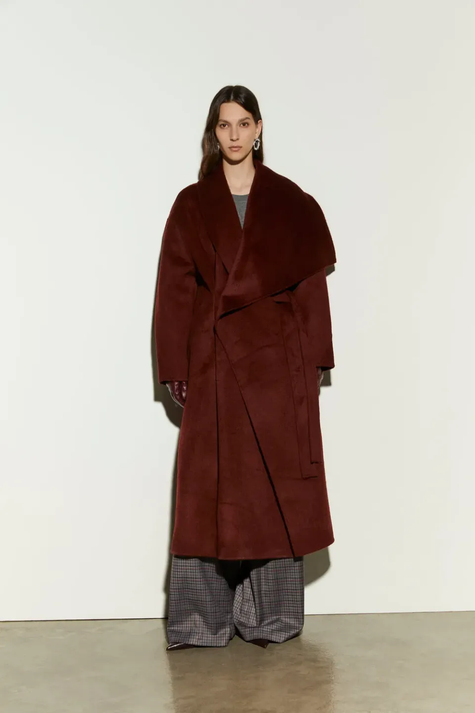 Isabelle Blanche Coat palton damă lână bordo lung