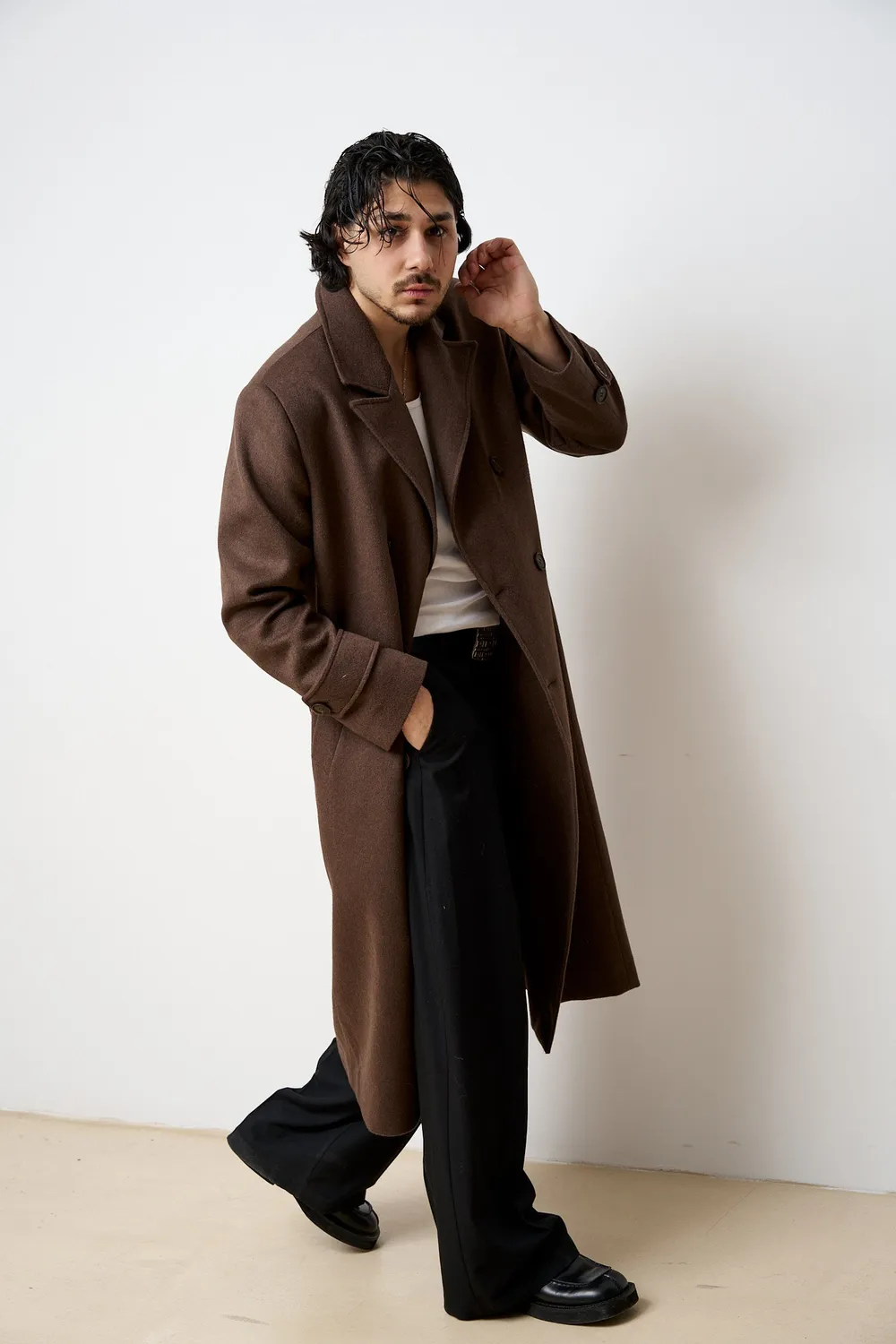 Mareus 529 palton lână bărbați lung maro Espresso Brown