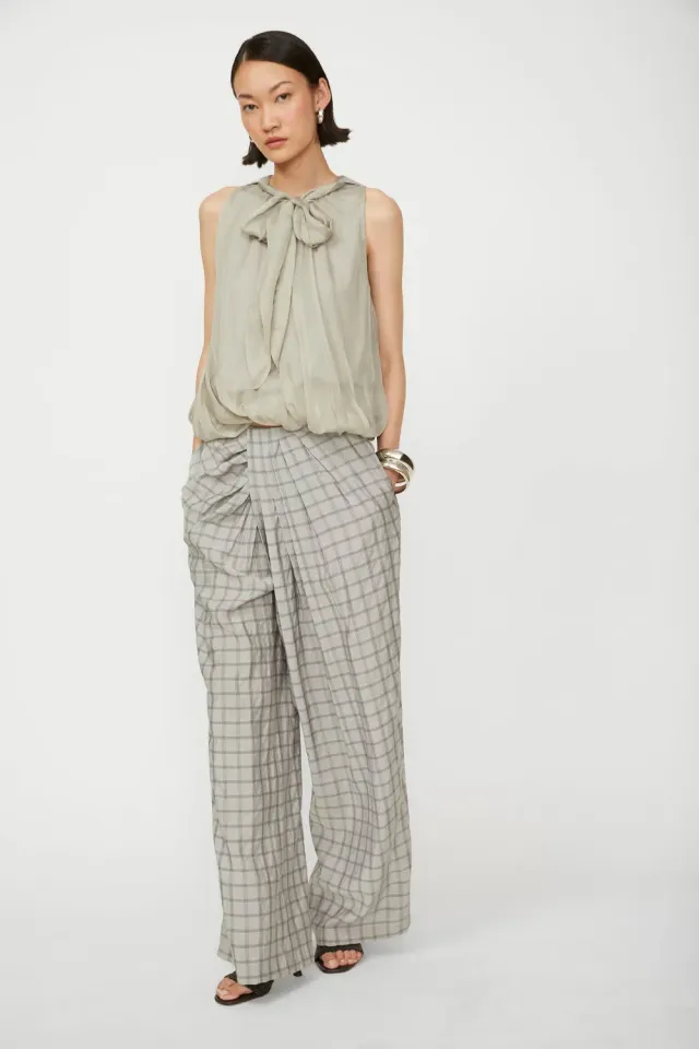 Isabelle Blanche pantaloni carouri ciment