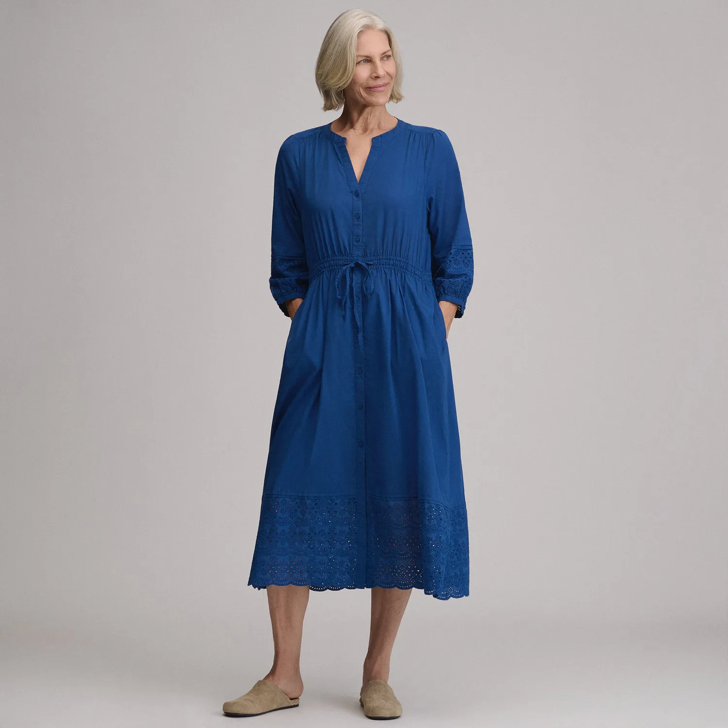 Eddie Bauer rochie Eyelet Royal cu cordon maneca 3/4