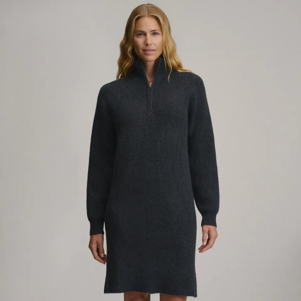 Eddie Bauer Ribbed Zip Mock rochie tricot gri calduroasa