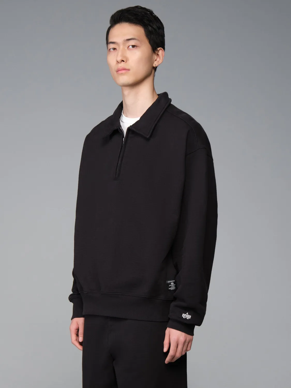 Alpha Industries Essential Quarter Zip bluza negru bumbac