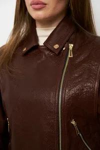 Mareus 626 geacă piele damă amber cognac oversized