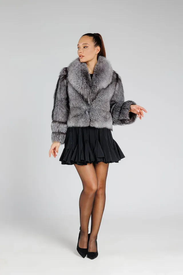 Mareus Silver Frost 381 haină blană vulpe argintie scurtă