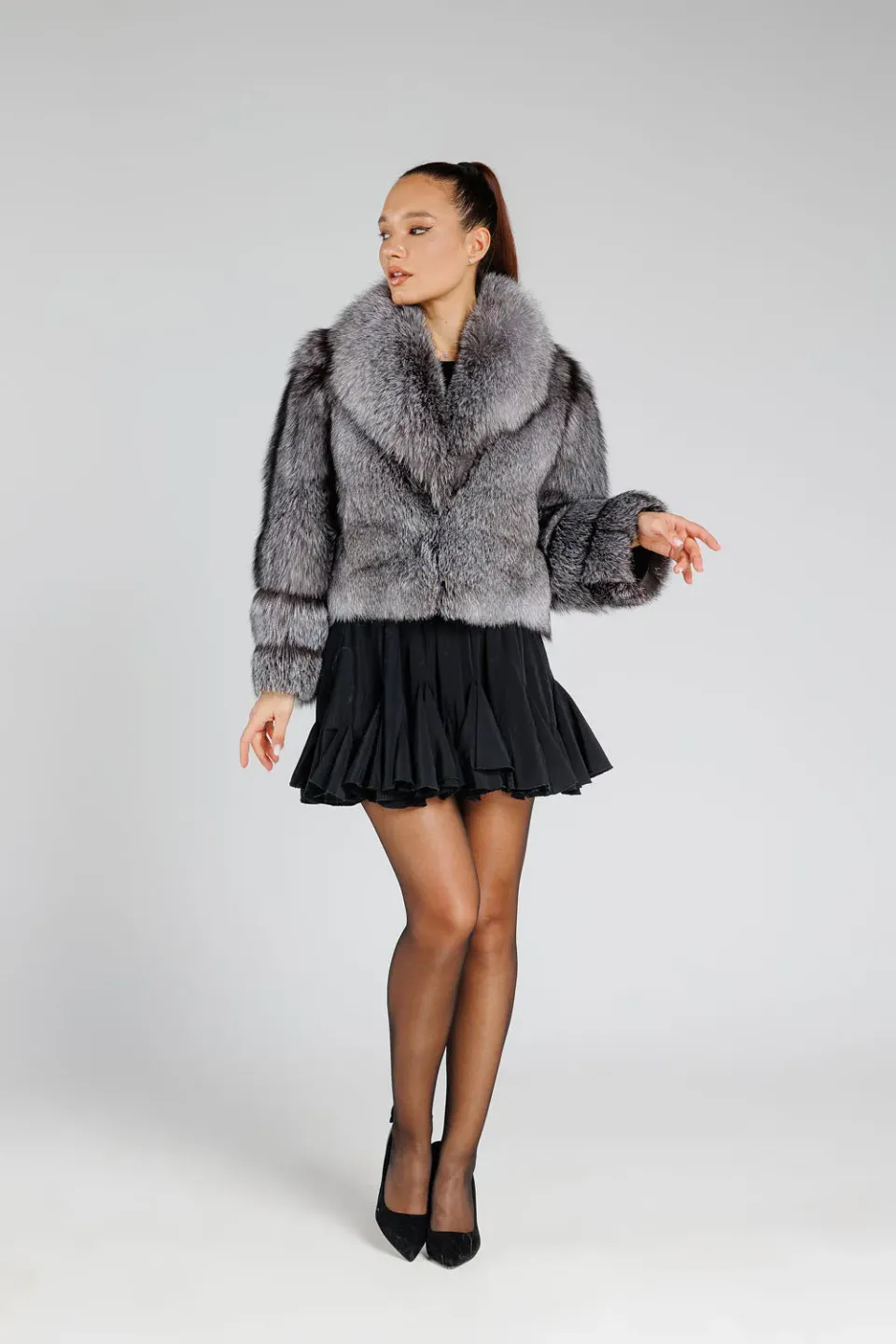 Mareus Silver Frost 381 haină blană vulpe argintie scurtă