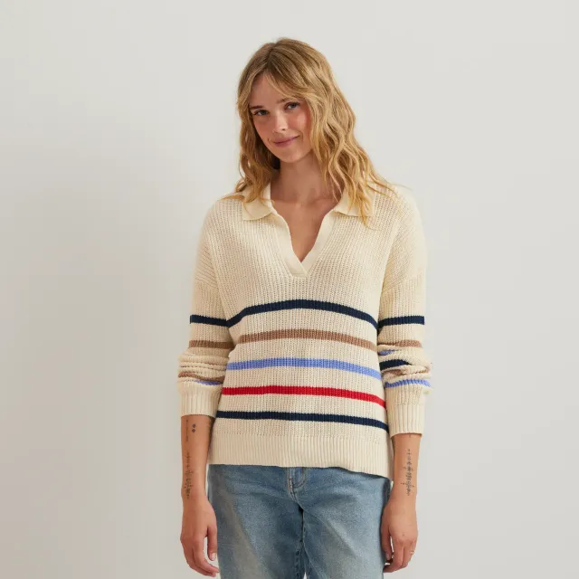 Eddie Bauer Johnny Collar pulover damă Ivory dungi