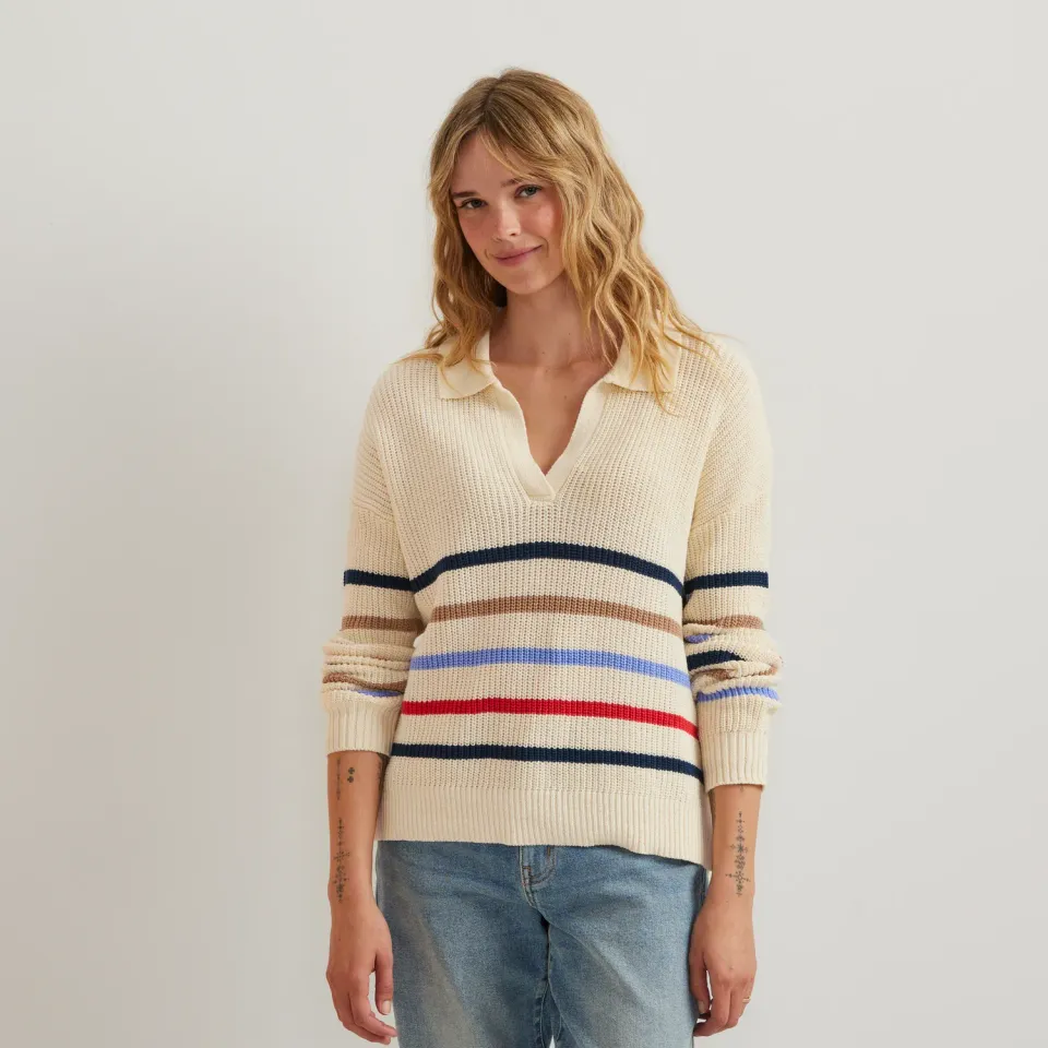 Eddie Bauer Johnny Collar pulover damă Ivory dungi