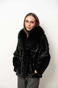 Mareus Onyx Black 641 haina nurca negru guler vulpe