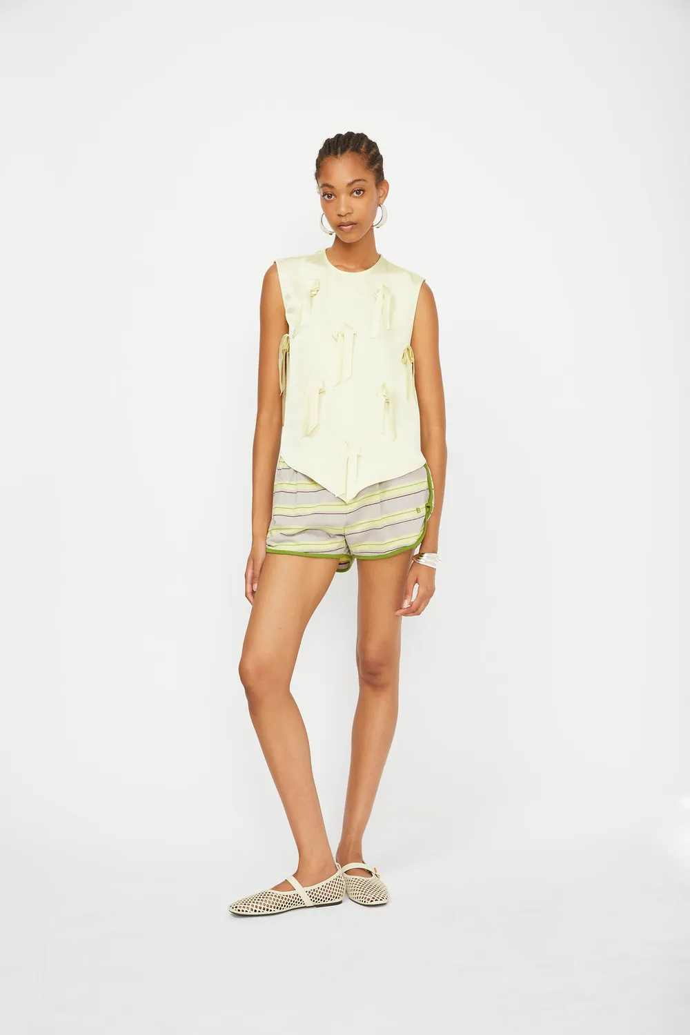 Isabelle Blanche top limonade satinat cu funda