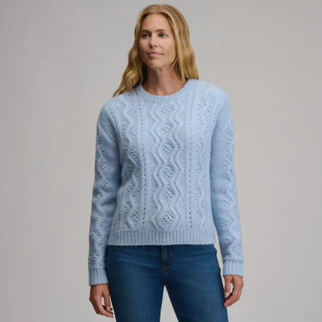 Eddie Bauer Open Stitch pulover dama gri cu cablu