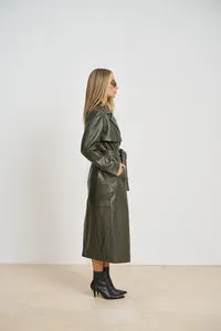 Mareus Olive 668 trench piele dama verde lung 125cm