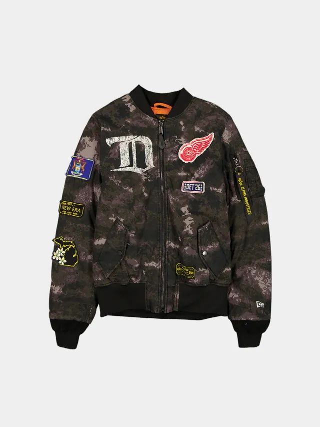 Alpha Industries MA-1 Detroit Red Wings bomber negru camuflaj
