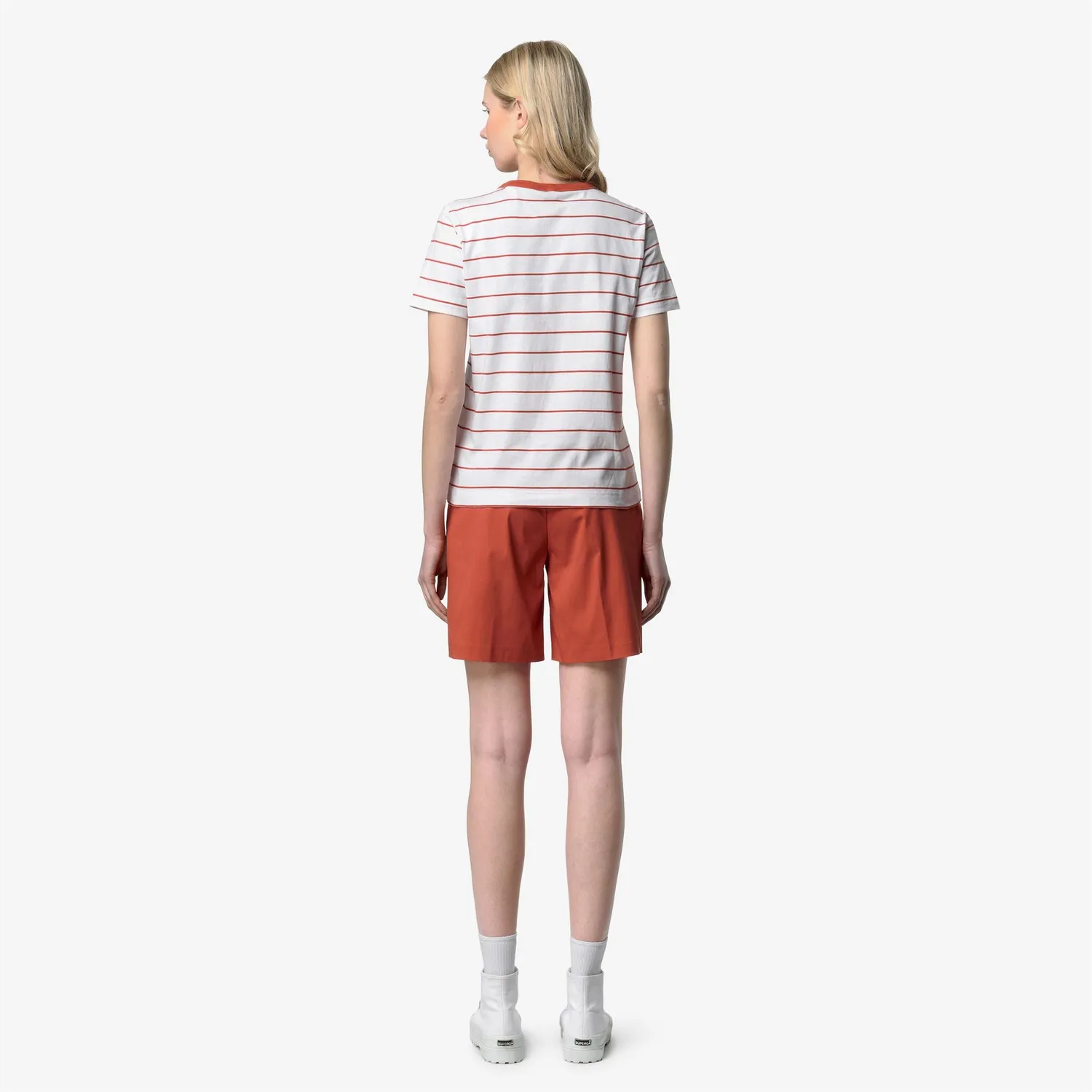 K-Way Elodie Mid Stripes Jersey tricou dama White-Orange dungi