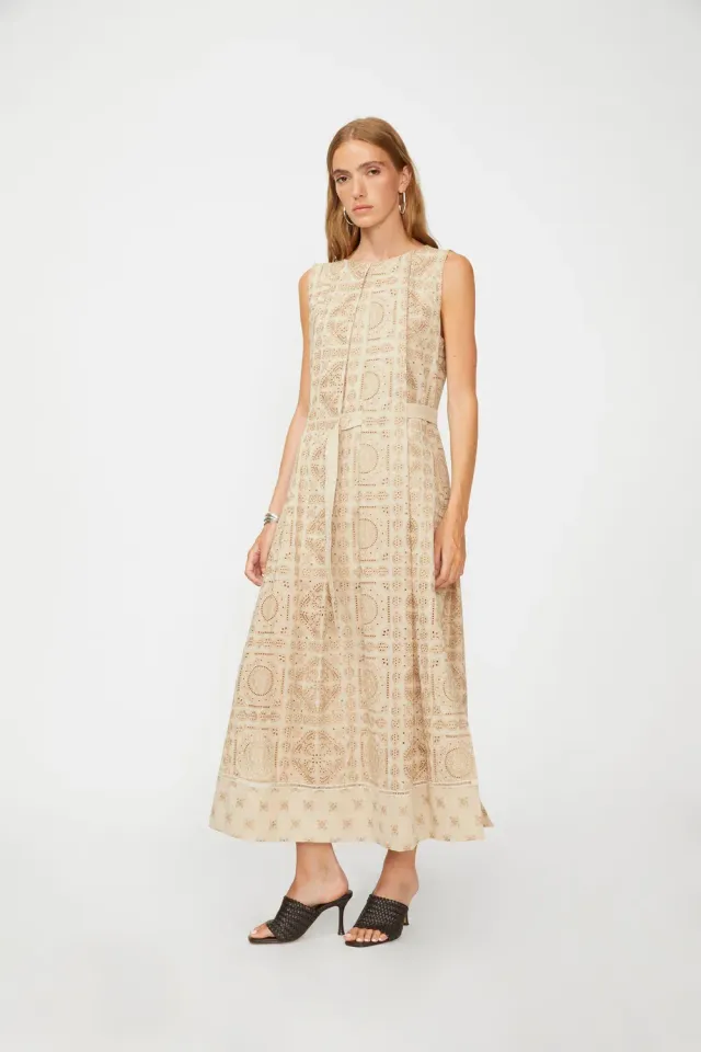 Isabelle Blanche rochie fara maneci dusty sand bumbac