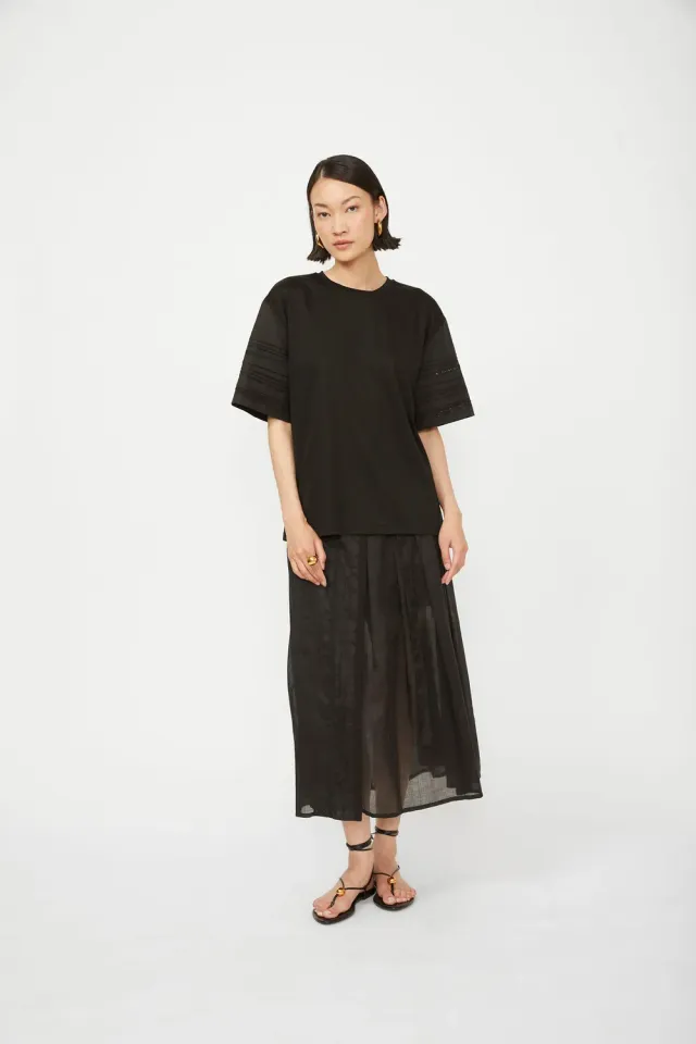 Isabelle Blanche tricou negru dantela bumbac