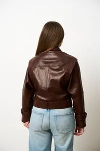 Mareus 626 geacă piele damă amber cognac oversized