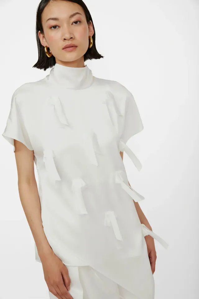 Isabelle Blanche bluza satin alba cu funda