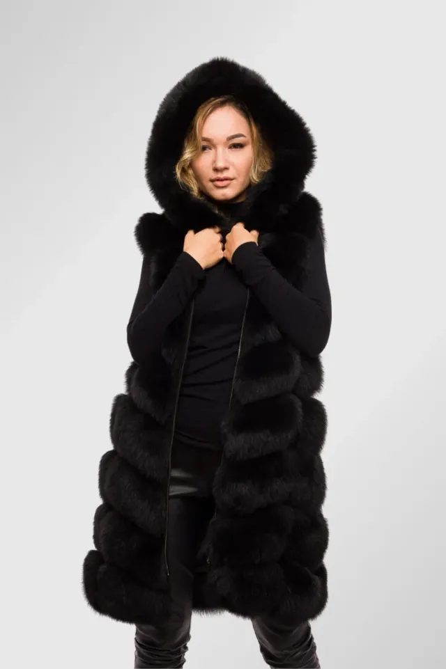 Mareus Fabrica de Blanuri 320 vesta blana vulpe cu gluga obsidian