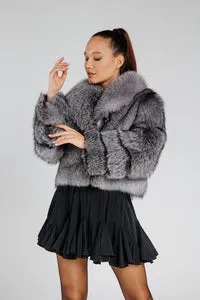 Mareus Silver Frost 381 haină blană vulpe argintie scurtă