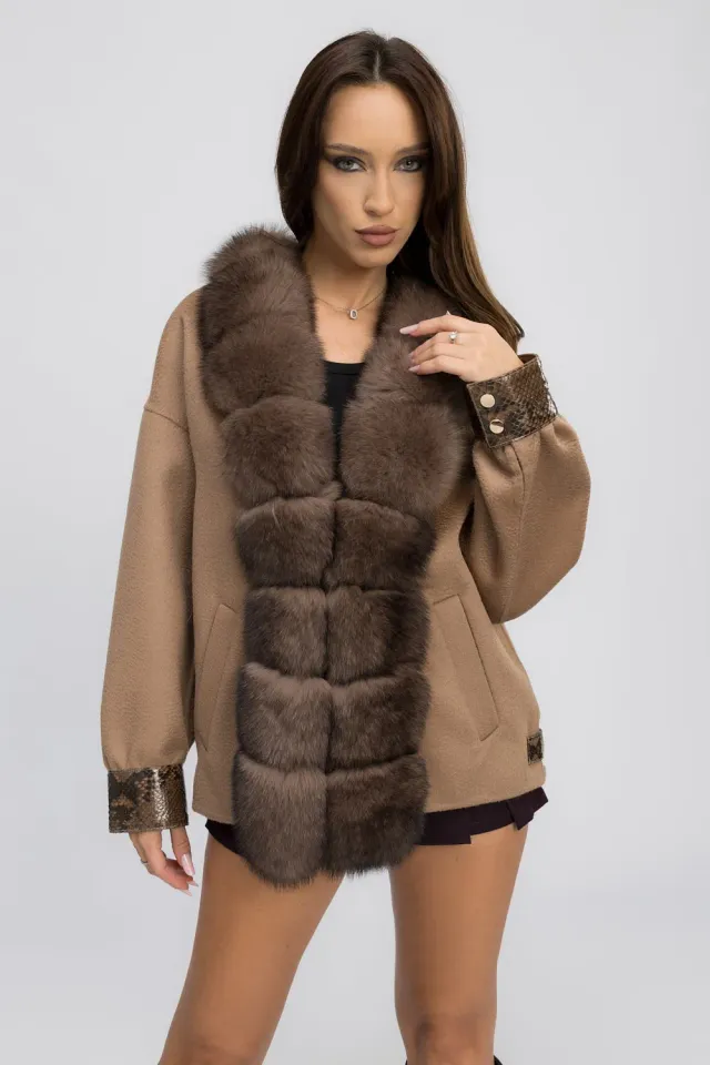 Mareus Mocha Luxe 450 palton lana dama cu vulpe