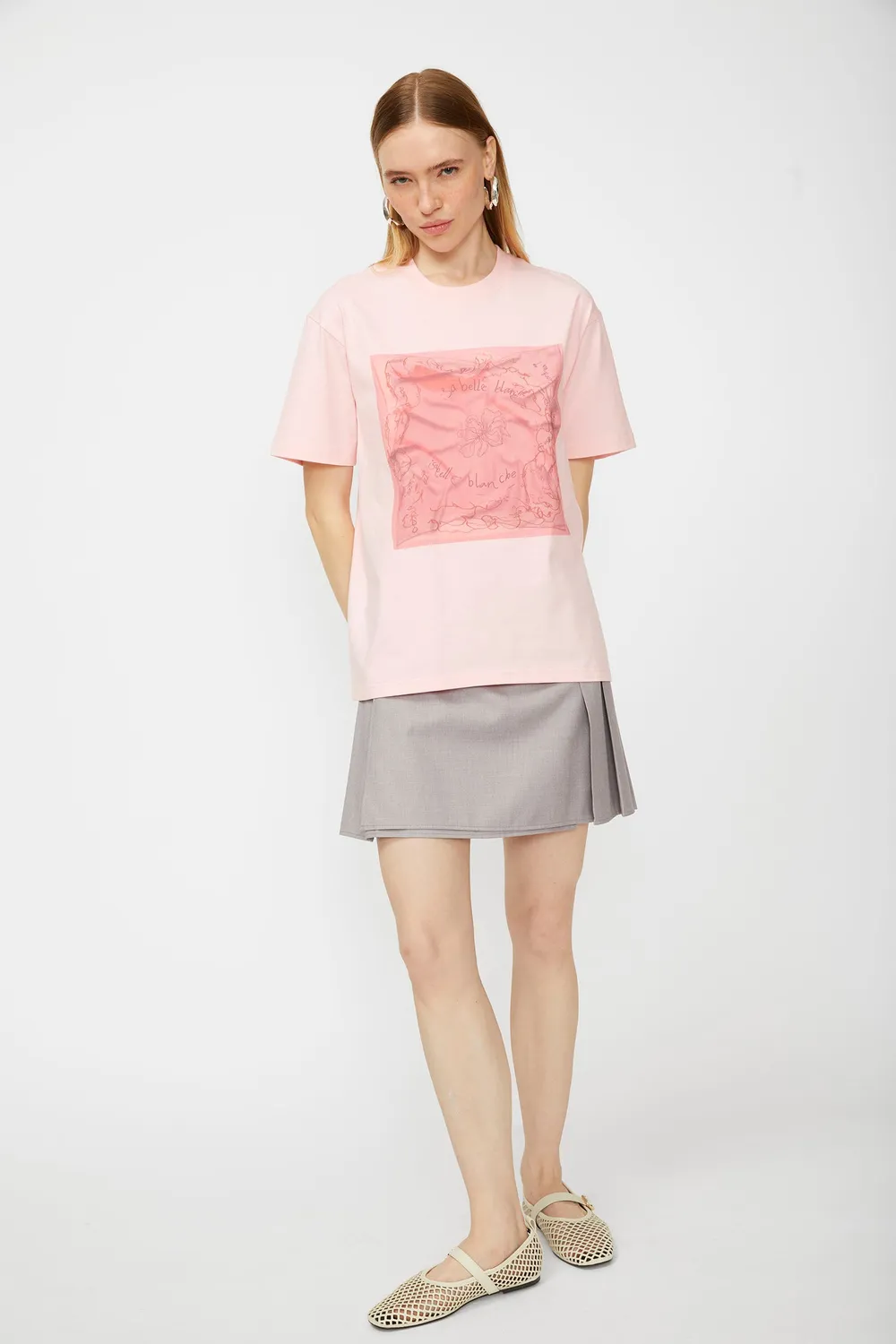 Isabelle Blanche tricou imprimeu esarfa alb bumbac