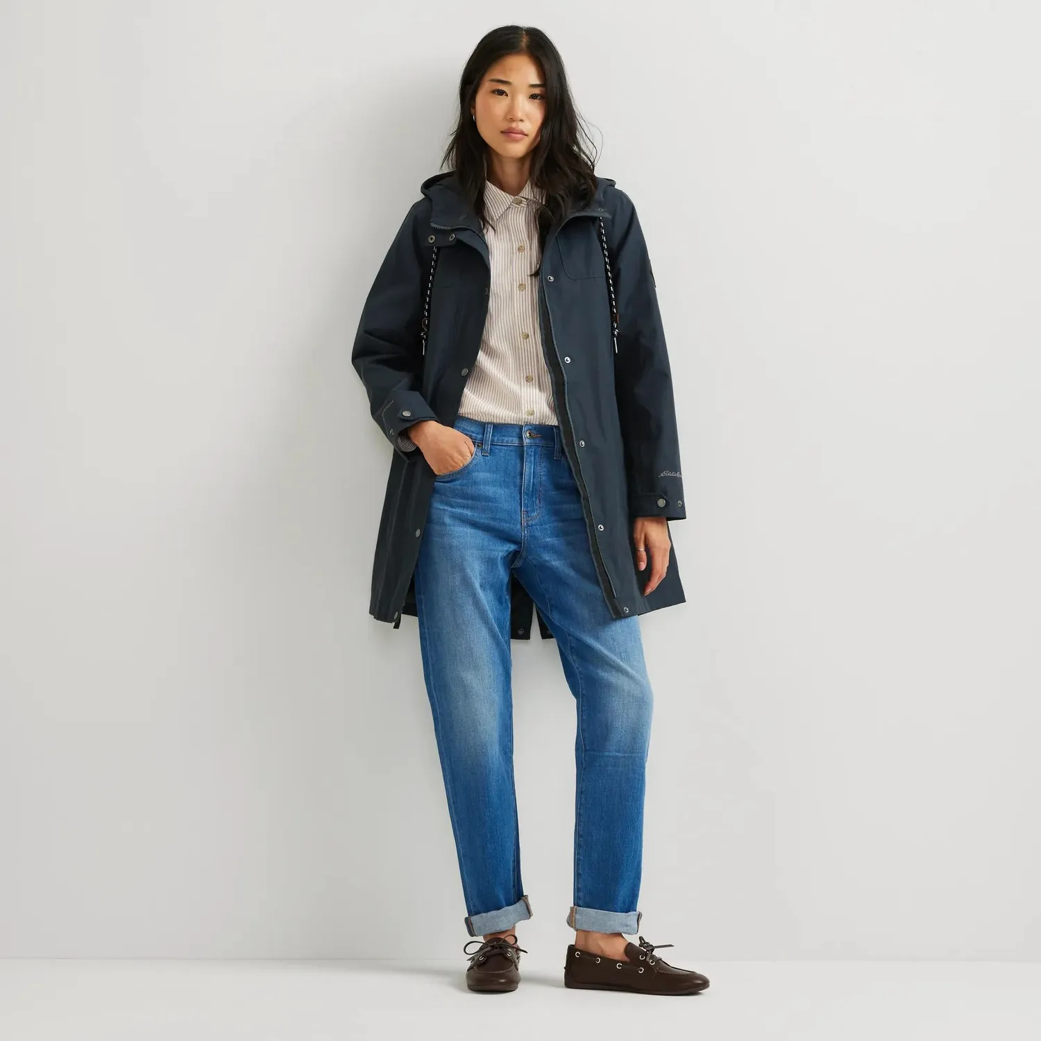 Eddie Bauer Boyfriend Mid-Rise blugi dama Indigo elasticitate mica
