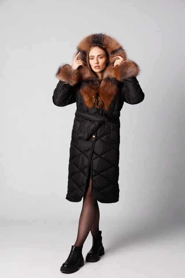 Mareus 144 Obsidian parka dama blana vulpe lunga