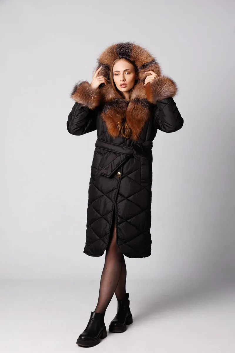 Mareus 144 Obsidian parka dama blana vulpe lunga