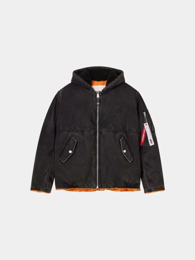 Purple x Alpha Hooded Bomber palton negru călduros