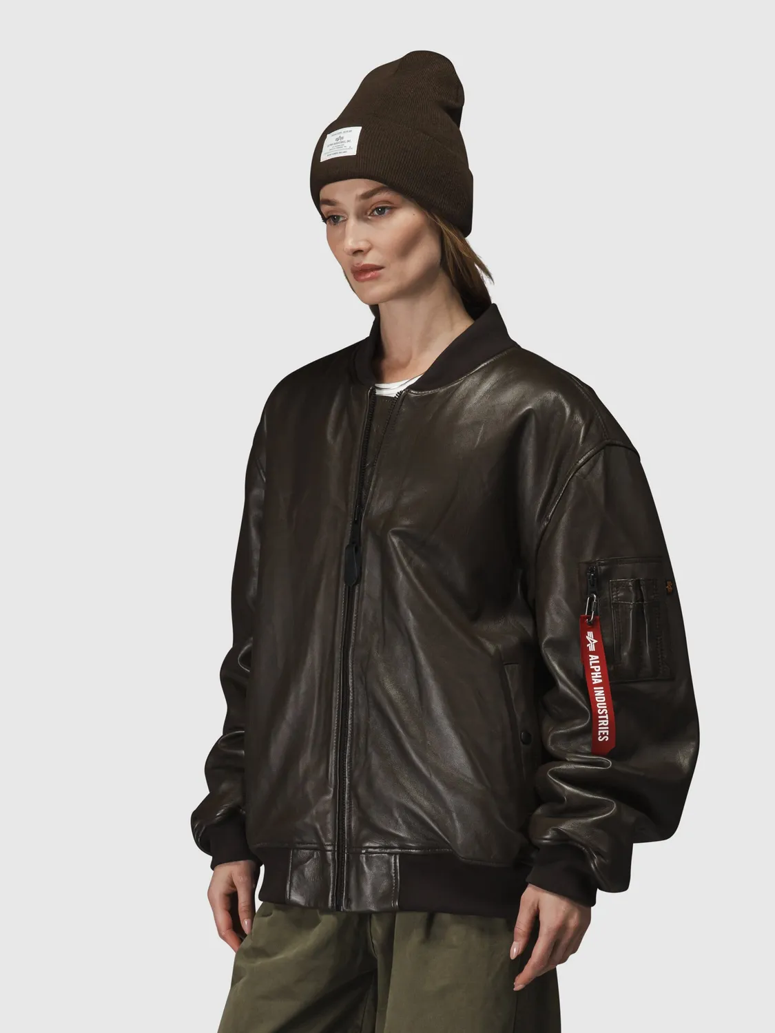 Alpha Industries MA-1 Leather Bomber geacă espresso piele napa