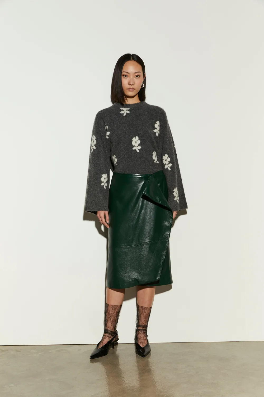 Isabelle Blanche fusta midi piele ecologica Bistro Green