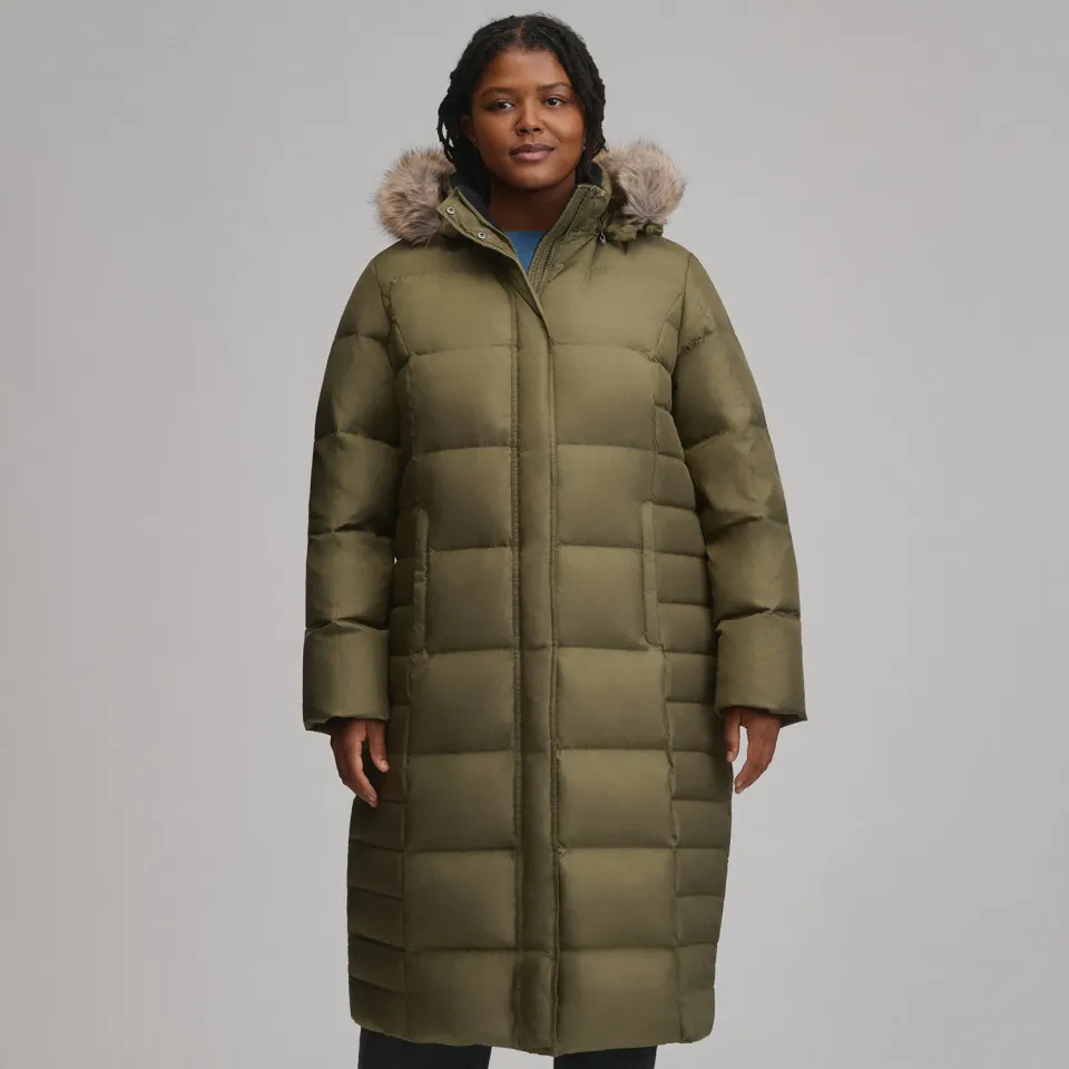 Eddie Bauer Lodge Down Duffle palton dama negru lung calduros