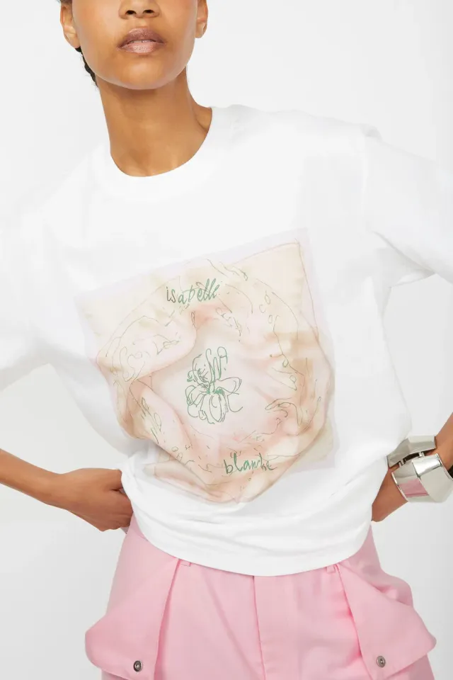 Isabelle Blanche tricou imprimeu esarfa alb bumbac