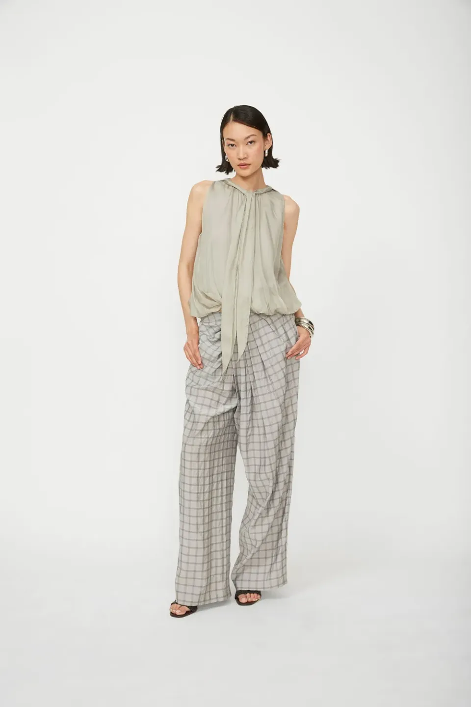Isabelle Blanche bluza matase gri cu esarfa