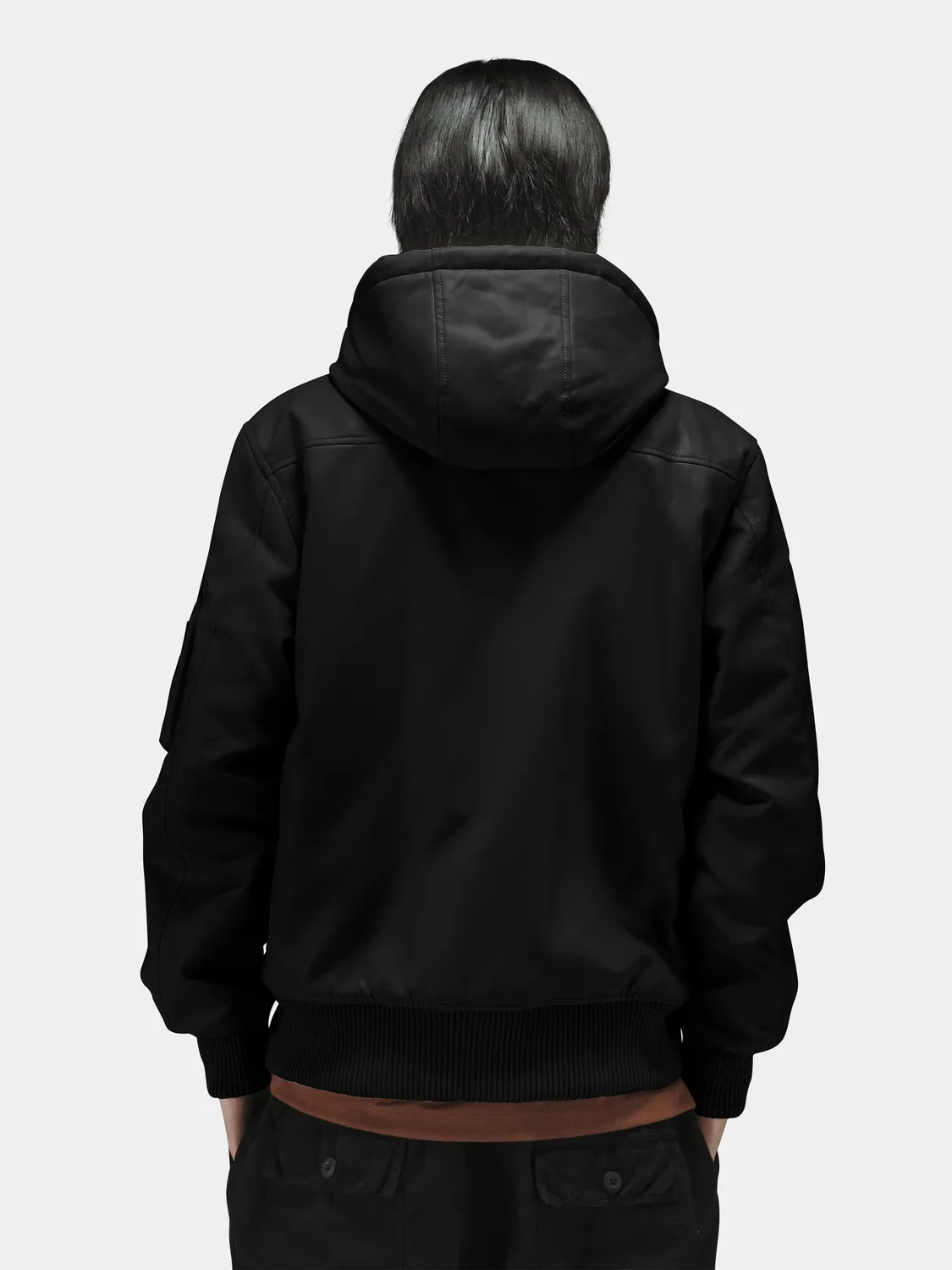 Alpha Industries geaca bomber neagra piele ecologica cu gluga