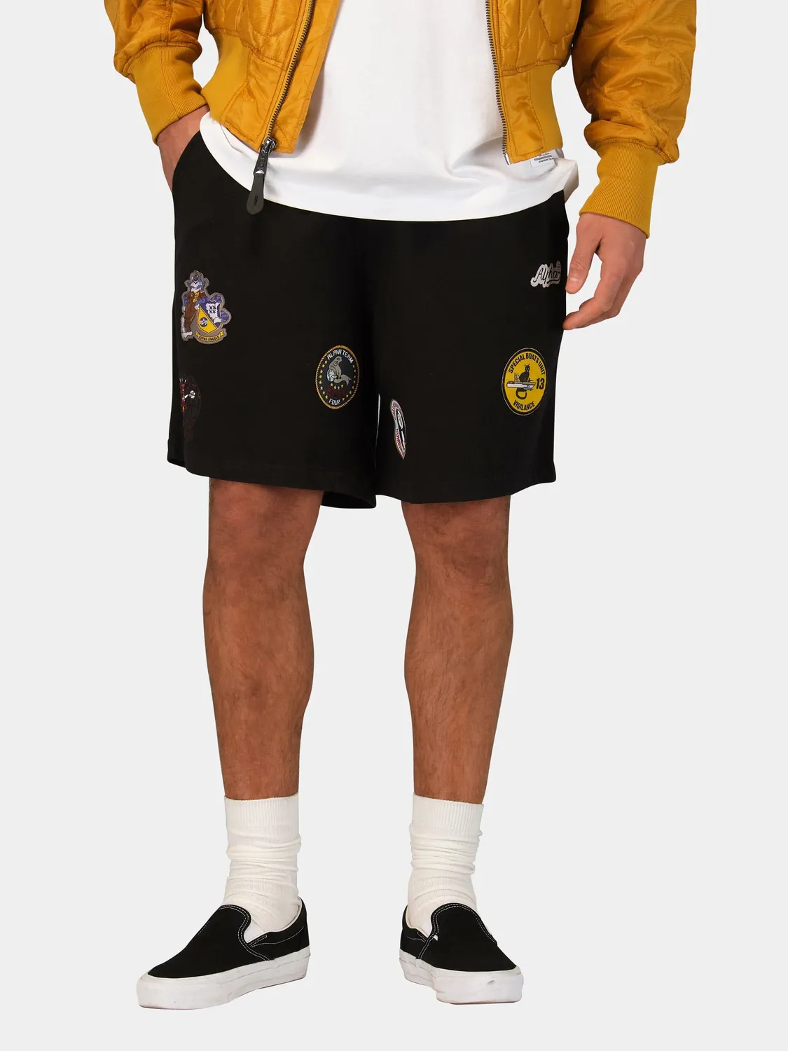 Alpha Industries Patched Jersey șort negru patch-uri