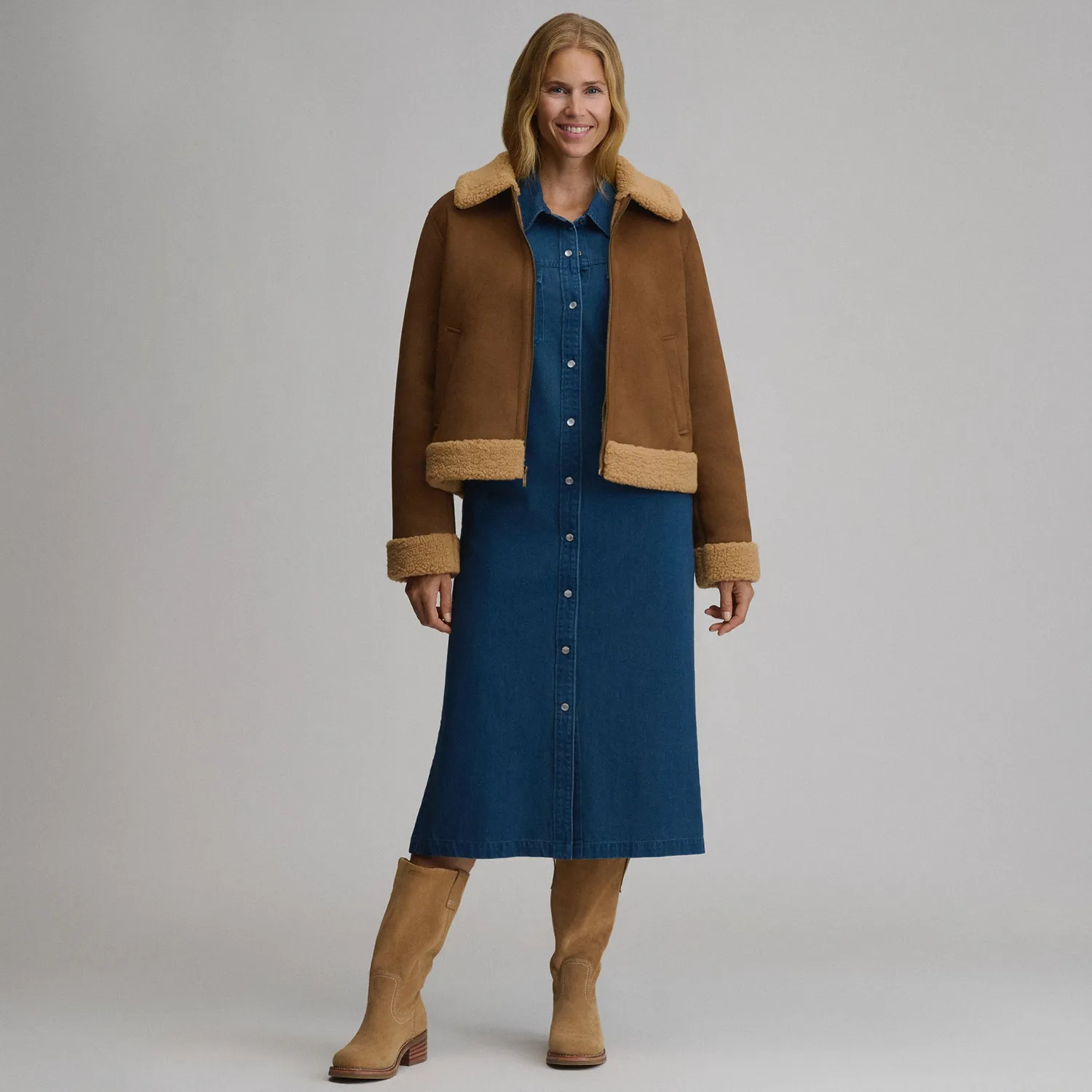 Eddie Bauer Faux Shearling geaca dama camel calduroasa